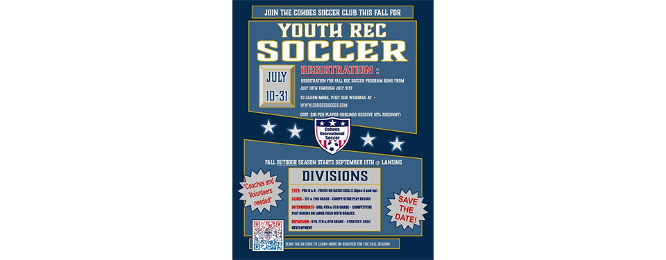 2025 Outdoor Fall Rec Soccer registration extended through August 7th 
